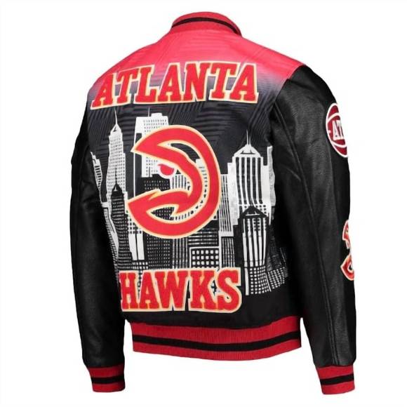 NEW PRO STANDARD men's atlanta hawks intervarsity jacket in black/red - Picture 5 of 5